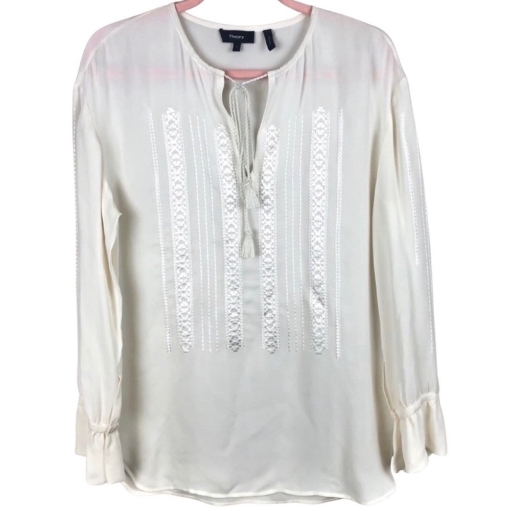 Theory 100% Silk Alrik Ivory White Blouse S Small